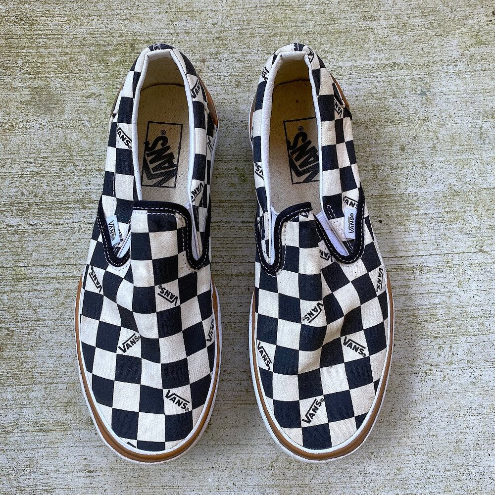 VANS The ERA Stacked Black and White Slip-On Checkerboard Platform Shoe Canvas
